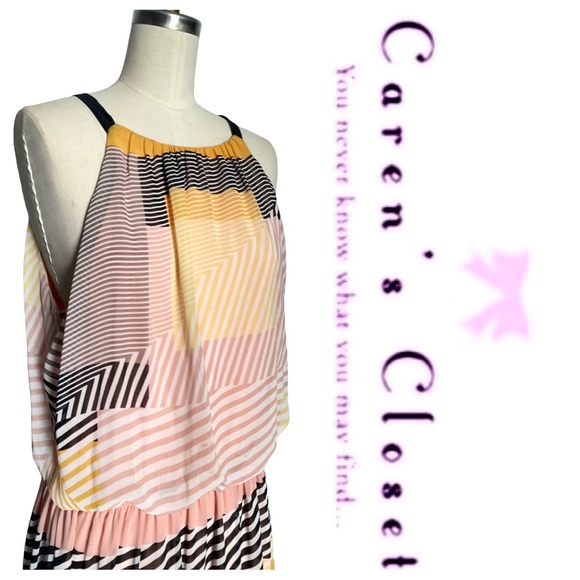 Vince Camuto Multi Colored Striped Chiffon Long Maxi Sundress - Picture 4 of 10